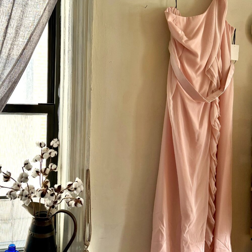 Vera Wang "WHITE" David's Bridal blush one shoulder ruffle maxi dress 2X - Picture 3 of 12